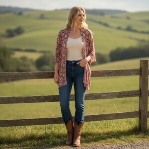 Knox Rose Boho Kimono Duster Ranch Southwestern Festival Western Rodeo Sz XS/S